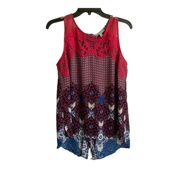 Daniel Rainn Pale Sky Tank Top Petite Medium Blue Red White - Picture 1 of 8